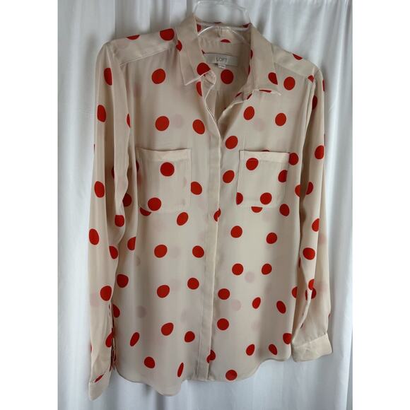 Ann Taylor LOFT Polka Dot Blouse, Nude & Orange, Sz: S, 55-43 - Picture 10 of 16
